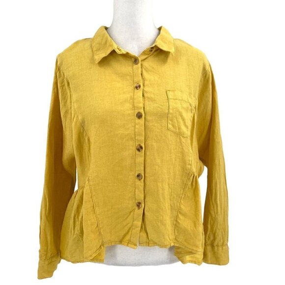 Anthropologie Holding Horses 100% Linen Peplum Ruffle Blouse Yellow size Small - Picture 1 of 8